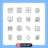 Group of 16 Outlines Signs and Symbols for smart multimedia grid electronics map Editable Vector Design Elements