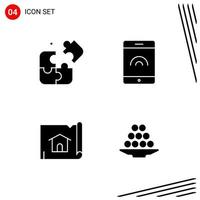 Collection of 4 Vector Icons in solid style Pixle Perfect Glyph Symbols for Web and Mobile Solid Icon Signs on White Background 4 Icons Creative Black Icon vector background