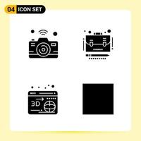 4 Creative Icons for Modern website design and responsive mobile apps 4 Glyph Symbols Signs on White Background 4 Icon Pack Creative Black Icon vector background