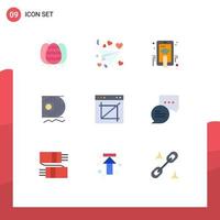 User Interface Pack of 9 Basic Flat Colors of image crop app hand touch mining scince Editable Vector Design Elements