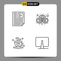 4 Black Icon Pack Outline Symbols Signs for Responsive designs on white background 4 Icons Set Creative Black Icon vector background