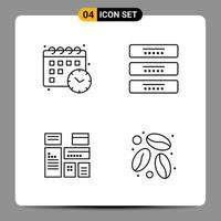 4 Black Icon Pack Outline Symbols Signs for Responsive designs on white background 4 Icons Set Creative Black Icon vector background