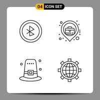 4 Black Icon Pack Outline Symbols Signs for Responsive designs on white background 4 Icons Set Creative Black Icon vector background