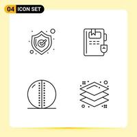 Editable Vector Line Pack of 4 Simple Filledline Flat Colors of safety solid ball book cricket ball design Editable Vector Design Elements