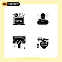 Universal Icon Symbols Group of 4 Modern Solid Glyphs of password medical bulb creative campaign gdpr Editable Vector Design Elements