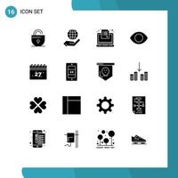 Set of 16 Vector Solid Glyphs on Grid for summer human exam face survey Editable Vector Design Elements