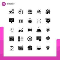 Set of 25 Commercial Solid Glyphs pack for budget keyboard scale interface book Editable Vector Design Elements