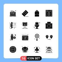 16 Solid Black Icon Pack Glyph Symbols for Mobile Apps isolated on white background 16 Icons Set Creative Black Icon vector background