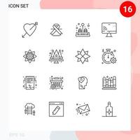 Outline Pack of 16 Universal Symbols of decoration celebrate pepper wifi monnitor Editable Vector Design Elements