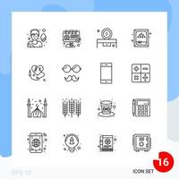 Modern Pack of 16 Icons Line Outline Symbols isolated on White Backgound for Website designing Creative Black Icon vector background