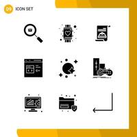 Set of 9 Modern UI Icons Symbols Signs for develop code smart watch c hat Editable Vector Design Elements