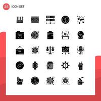 25 Universal Solid Glyphs Set for Web and Mobile Applications arts music data center money coin Editable Vector Design Elements