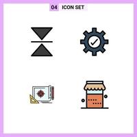 Mobile Interface Filledline Flat Color Set of 4 Pictograms of flip marketing gear achievement jam Editable Vector Design Elements