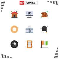 Modern Set of 9 Flat Colors and symbols such as aperture capture construction photography food Editable Vector Design Elements