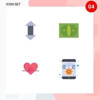 Pack of 4 creative Flat Icons of arrow heart down finance pulse Editable Vector Design Elements