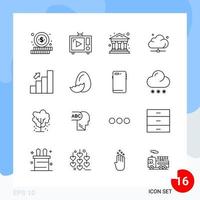 Modern Pack of 16 Icons Line Outline Symbols isolated on White Backgound for Website designing Creative Black Icon vector background