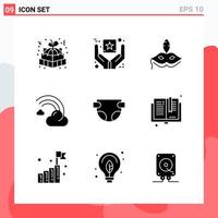 Collection of 9 Vector Icons in solid style Modern Glyph Symbols for Web and Mobile Solid Icon Sign Isolated on White Background 9 Icons Creative Black Icon vector background