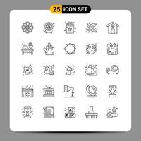 Group of 25 Modern Lines Set for construction keyboard disease down star Editable Vector Design Elements