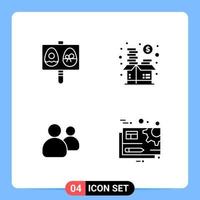 4 Solid Black Icon Pack Glyph Symbols for Mobile Apps isolated on white background 4 Icons Set Creative Black Icon vector background