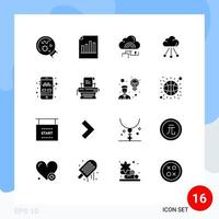 Pack of 16 creative Solid Glyphs of technology connection sheet cloud connect Editable Vector Design Elements