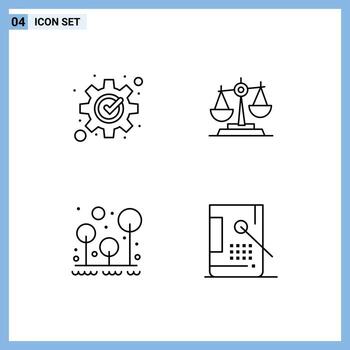 4 Universal Line Signs Symbols of development legal process judge scales Editable Vector Design Elements