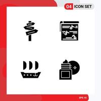 Set of 4 Vector Solid Glyphs on Grid for direction argosy room music ship Editable Vector Design Elements