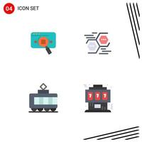 Set of 4 Vector Flat Icons on Grid for research data data web digital Editable Vector Design Elements