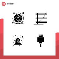 Pack of 4 creative Solid Glyphs of camera alert lens aperture curve light Editable Vector Design Elements