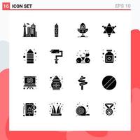 User Interface Pack of 16 Basic Solid Glyphs of game space boiled science food Editable Vector Design Elements