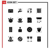 16 User Interface Solid Glyph Pack of modern Signs and Symbols of clock security dinner server world Editable Vector Design Elements