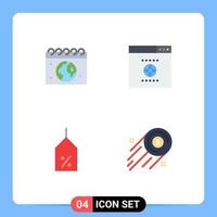 Modern Set of 4 Flat Icons Pictograph of earth off day website business Editable Vector Design Elements