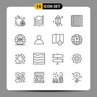 Paquete de 16 iconos negros símbolos de contorno signos para diseños receptivos sobre fondo blanco 16 iconos establecen fondo de vector de icono negro creativo