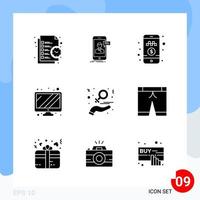 Modern Pack of 9 Icons Solid Glyph Symbols isolated on White Backgound for Website designing Creative Black Icon vector background