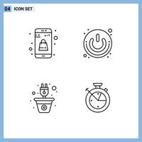 4 Universal Filledline Flat Colors Set for Web and Mobile Applications bag energy online app power button plug Editable Vector Design Elements