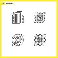 4 iconos creativos signos y símbolos modernos de edificios comida chip inteligente donut elementos de diseño vectorial editables vector