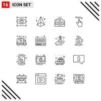 Editable Vector Line Pack of 16 Simple Outlines of right hand camera gestures image Editable Vector Design Elements