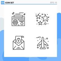 Modern 4 Line style icons Outline Symbols for general use Creative Line Icon Sign Isolated on White Background 4 Icons Pack Creative Black Icon vector background