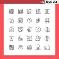 Pack of 25 Modern Lines Signs and Symbols for Web Print Media such as optical lens secure bottle report protect Editable Vector Design Elements