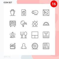 Group of 16 Outlines Signs and Symbols for photo sound file party mix Editable Vector Design Elements