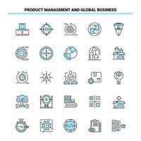 25 gestión de productos y negocios globales conjunto de iconos negros y azules diseño de iconos creativos y plantilla de logotipo fondo de vector de iconos negros creativos