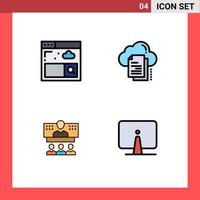 User Interface Pack of 4 Basic Filledline Flat Colors of browser business data cloud connection Editable Vector Design Elements