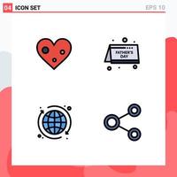 4 Creative Icons Modern Signs and Symbols of heart globe favorite father connect Editable Vector Design Elements