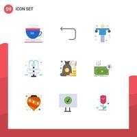 Flat Color Pack of 9 Universal Symbols of money bag exercise account water Editable Vector Design Elements