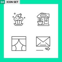 Pack of 4 Line Style Icon Set Outline Symbols for print Creative Signs Isolated on White Background 4 Icon Set Creative Black Icon vector background