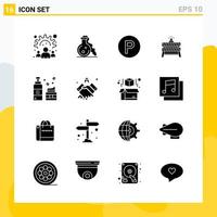 colección de 16 iconos sólidos universales conjunto de iconos para web y móvil fondo de vector de icono negro creativo