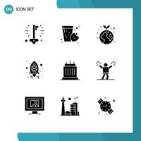 Group of 9 Solid Glyphs Signs and Symbols for estate seo earth rocket email Editable Vector Design Elements