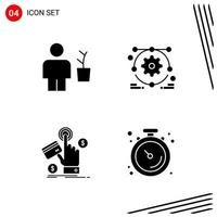 Collection of 4 Vector Icons in solid style Pixle Perfect Glyph Symbols for Web and Mobile Solid Icon Signs on White Background 4 Icons Creative Black Icon vector background