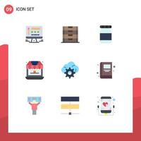 9 Thematic Vector Flat Colors and Editable Symbols of education technology flask gear store Editable Vector Design Elements