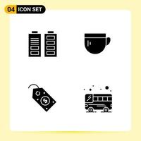 4 iconos creativos para el diseño moderno de sitios web y aplicaciones móviles receptivas 4 signos de símbolos de glifo sobre fondo blanco 4 paquete de iconos fondo de vector de icono negro creativo