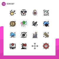 Pack of 16 Modern Flat Color Filled Lines Signs and Symbols for Web Print Media such as game coin easter tube pollution Editable Creative Vector Design Elements